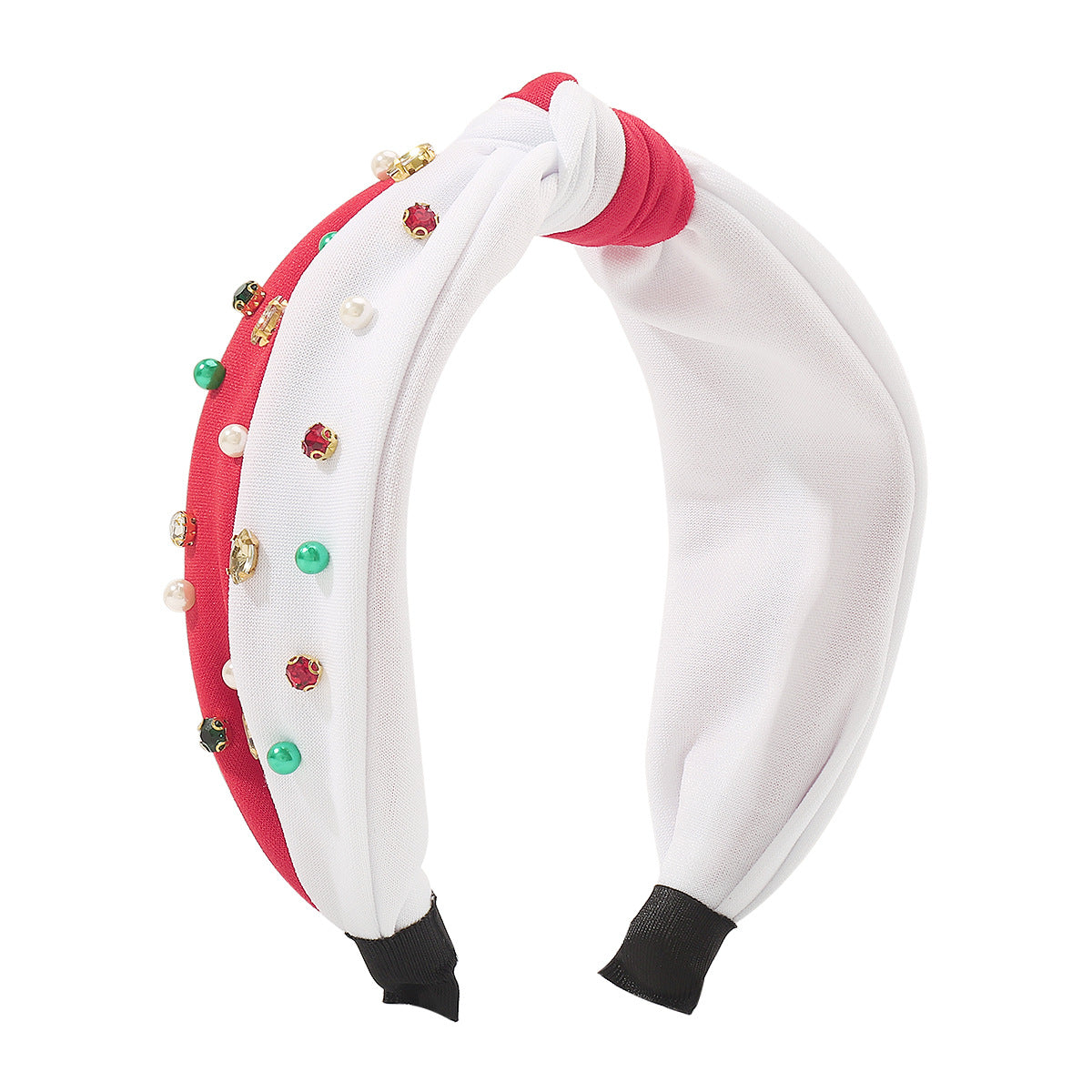 Wholesale Christmas Broad Edge Diamond Beaded Contrast Color Knotted Light Fabric Headband